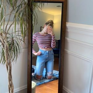 Stripped cropped long sleeve with front tie